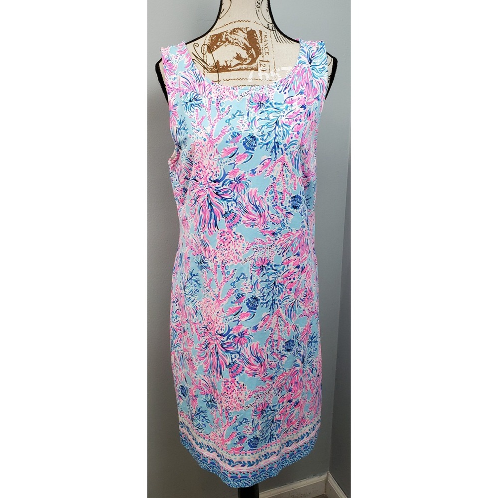 Lilly Pulitzer Shift Dress Womens XL Multi Floral Sleeveless Stretch Round Neck